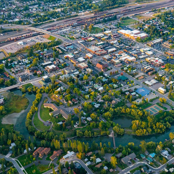 Aerial view of downtown area.