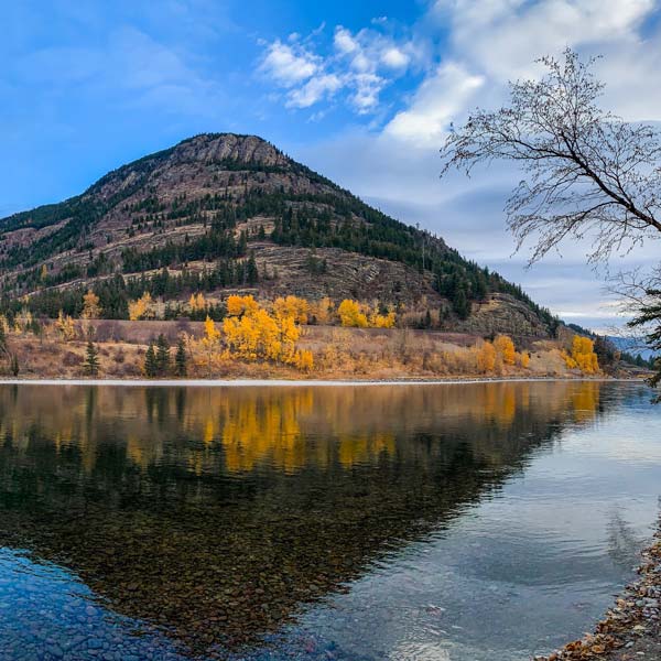 Columbia Falls mountain reflection in lake.